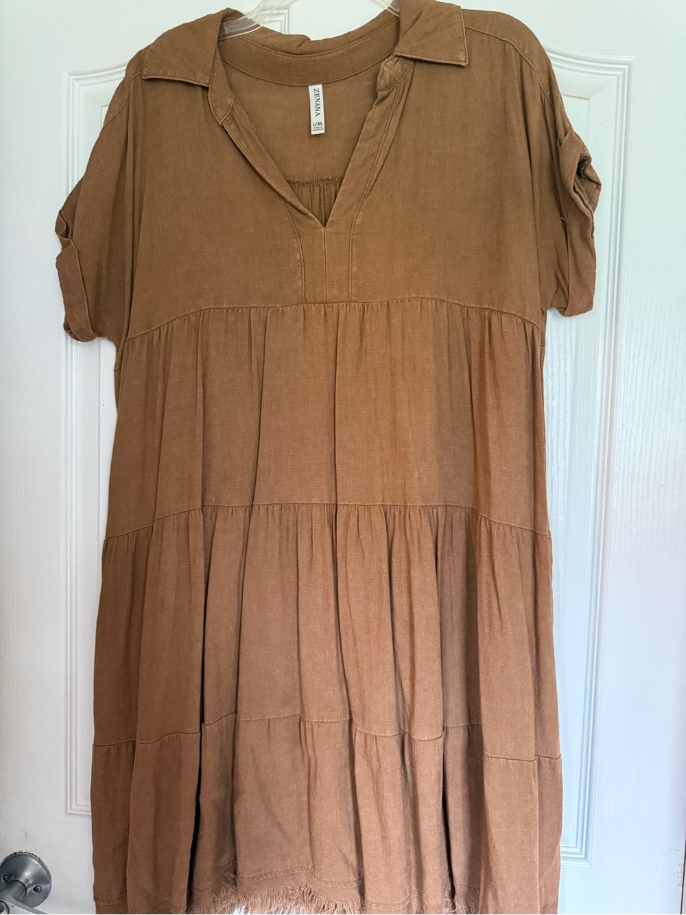 Zenana Outfitters Tan Tiered Midi Dress